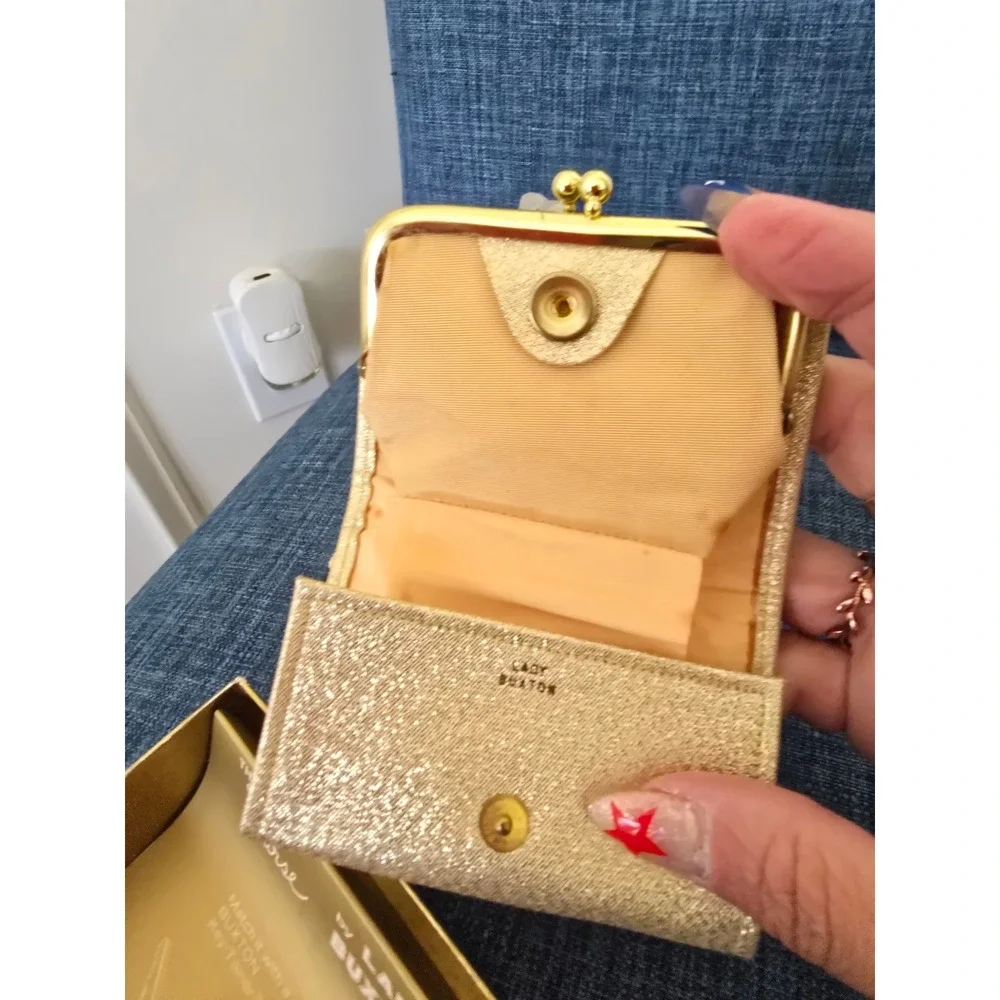 Vintage Lady Buxton Gold Glitter Mini Purse Kiss Lock Wallet with Original Box